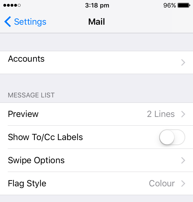 Settings screen