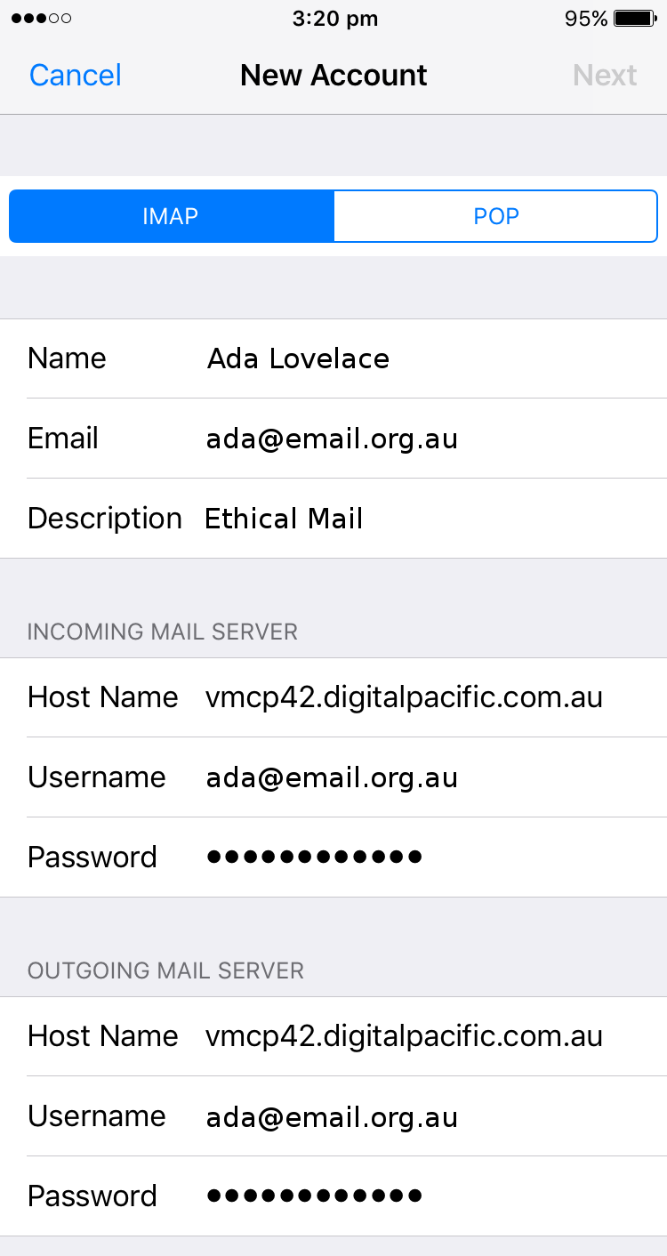 Settings screen